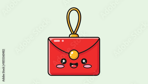 Adorable cartoon red clutch bag illustration, a charming and cheerful accessory with a cute smiling face, perfect for fashion, joy, and playful designs