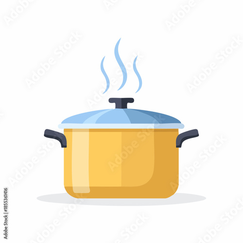 Steaming Yellow Cooking Pot with Blue Lid Illustration.