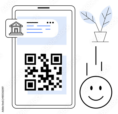 QR code for digital payment. QR code enabling secure transactions using mobile banking apps. QR code integration improves financial access and reduces manual errors. For fintech, e-commerce