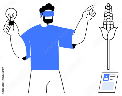 Virtual reality and agriculture. Virtual reality interaction enhancing farming insights with scientific innovation, technology for productivity, and smart agricultural techniques, useful