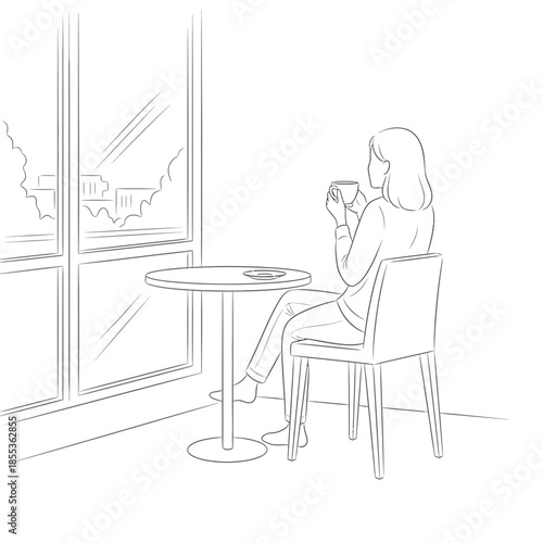 Woman drinking coffee by the window, enjoying a quiet moment