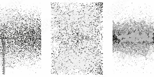 Abstract grainy textures in three vertical panels grayscale and monochrome