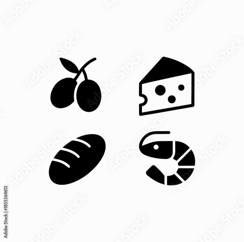 Tapas Food Icons Set – Minimal Spanish Gastronomy Vector