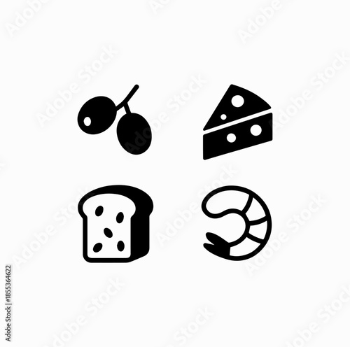 Tapas Food Icons Set – Minimal Spanish Gastronomy Vector