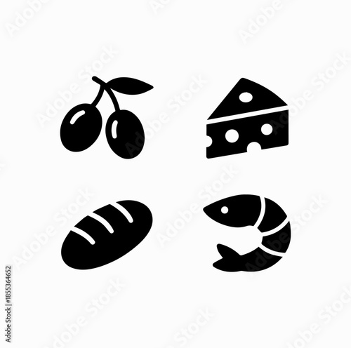 Tapas Food Icons Set – Minimal Spanish Gastronomy Vector