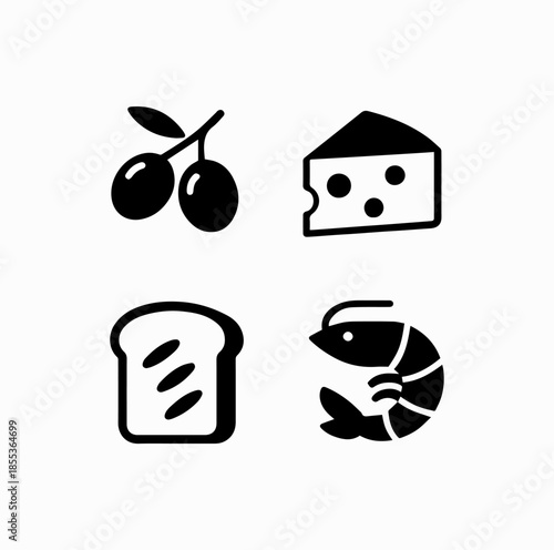 Tapas Food Icons Set – Minimal Spanish Gastronomy Vector