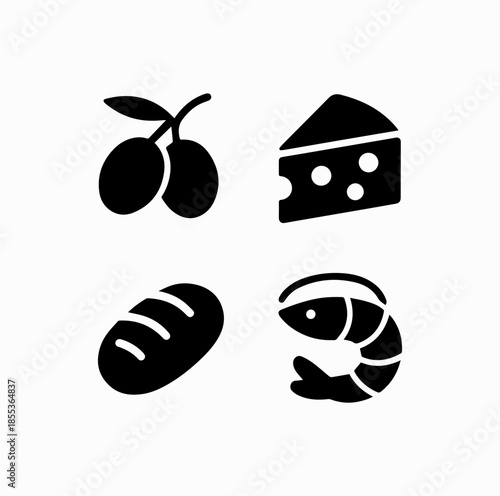 Tapas Food Icons Set – Minimal Spanish Gastronomy Vector
