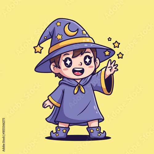 Cute Wizard Boy Character Illustration.