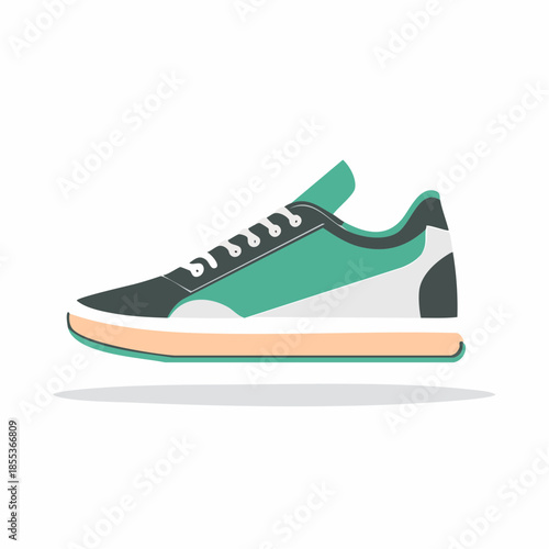 Stylish Teal and Gray Sneaker with White and Peach Sole.
