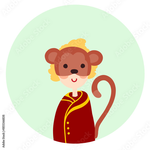 Monkey Zodiac Avatar Icon on Transparent Background 