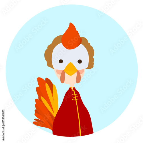 Rooster Lunar Zodiac Avatar Icon on Transparent Background 