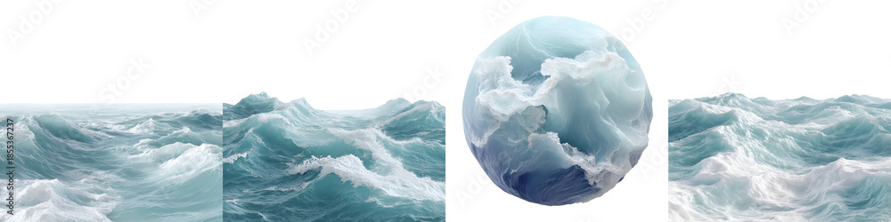 Fototapeta premium Realistic Ocean Wave Renders on White Background