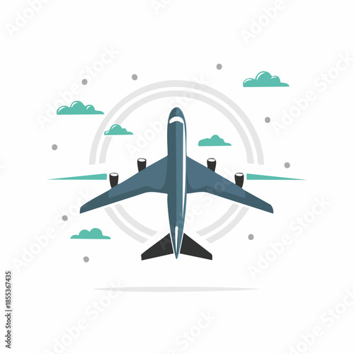 Stylized Airplane Illustration with Four Engines and Teal Accents.