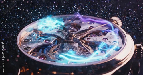 Close-up of a Mechanical Watch Movement with Cosmic Effects.