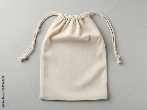 Isolated Drawstring Pouch on Gray Surface for Storage or Packaging Mockup