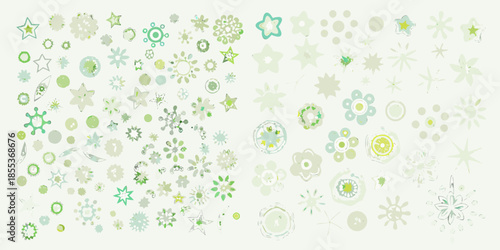 A delicate background of light green and teal floral and star shaped patterns