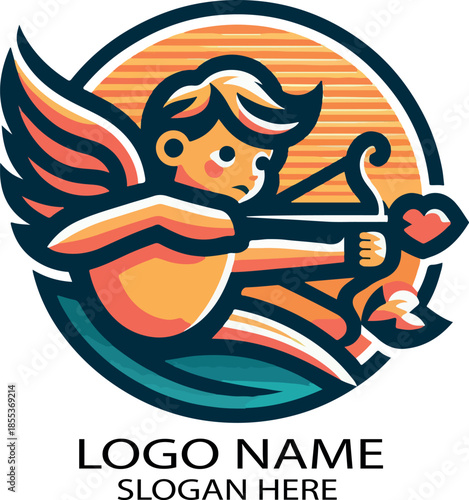 Cut cupid valentine day clipart logo vector white background .