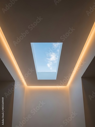 Serene Sky View Through Modern Architectural Skylight Design Element