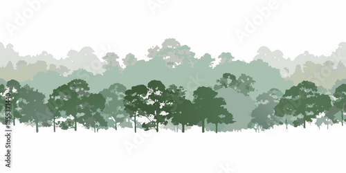 Stylized forest silhouette with varying shades of green and white space