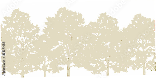 A simplified depiction of a forest with tall slender trees and foliage
