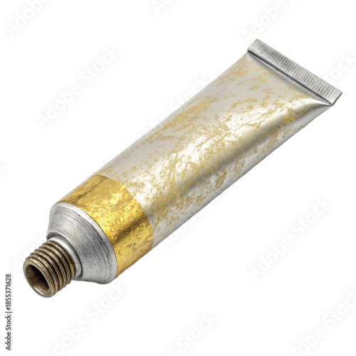 Metallic paint tube shines, ready for artistic masterpieces and creative projects, inspiring imagination, perfect for art supplies and design mockups