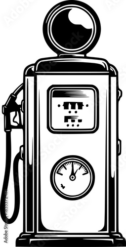Vintage Gas Pump Illustration: A Classic Design in Black and Whi

