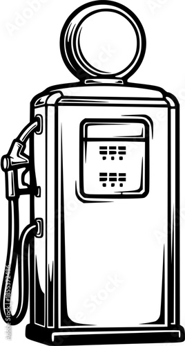 Vintage Gas Pump Illustration: A Classic Design in Black and Whi
