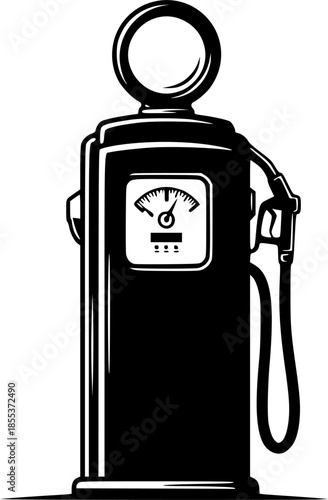 Vintage Gas Pump Illustration: A Classic Design in Black and Whi
