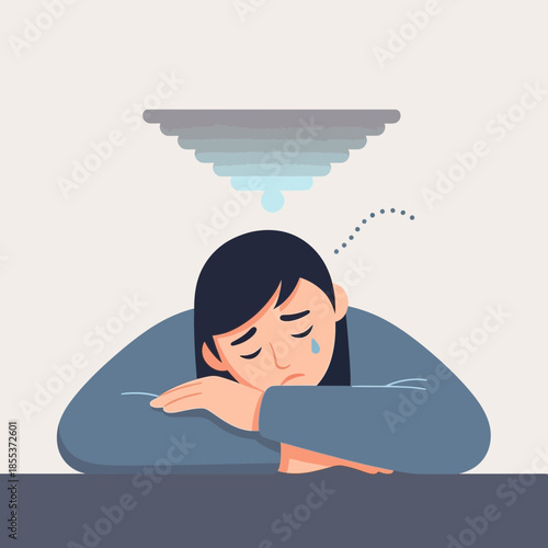 Sad Woman Crying Tears of Despair, Overwhelmed by Stress and Sadness