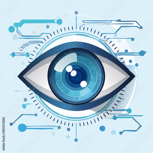 Stylized Cybernetic Eye with Circuitry Design Elements.