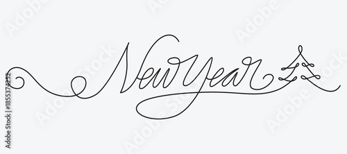Continuous One-Line Drawing, New Year Continuous Line Art, Happy New Year Calligraphy