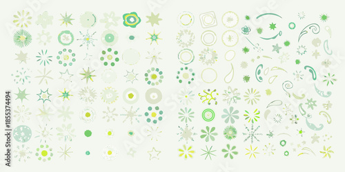 A collection of abstract green and yellow floral and geometric shapes