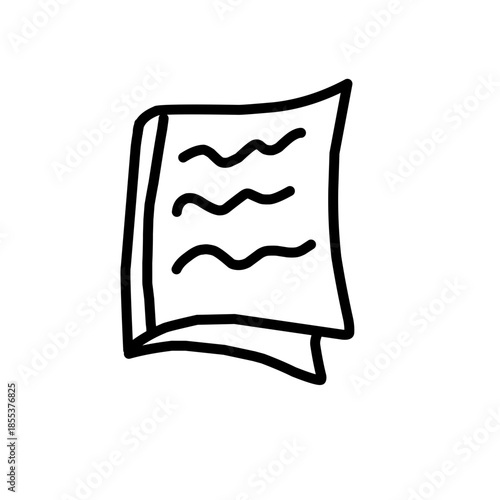 Minimalist black and white hand-drawn open book icon or doodle