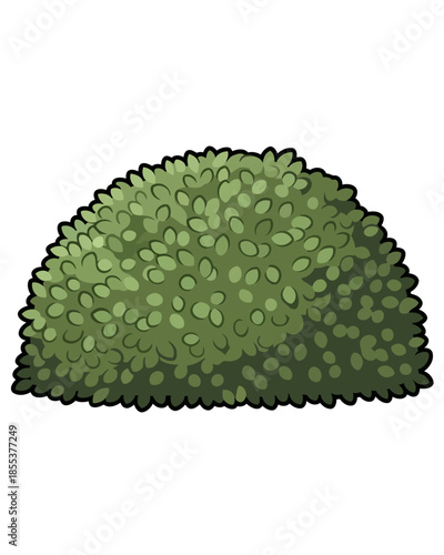 A lush green bush, a rounded mound of dense foliage, perfect for landscaping, gardens, and outdoor scenes, symbolizing nature and organic growth in a stylized illustration