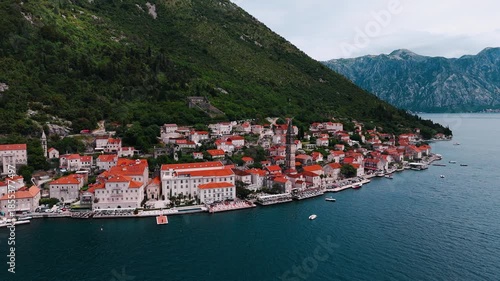 Perast Town aerial view in Kotor Bay in Montenegro