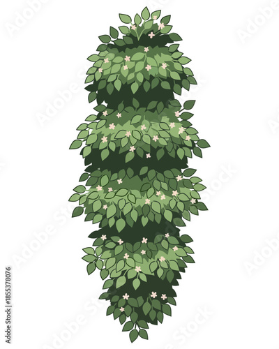 Topiary Tree with Delicate Pink Flowers A Lush Green Bush Shaped into a Tall Vertical Column for Garden Decor and Landscape Design