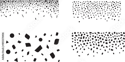 Celebration abstract geometric shapes and ribbon confetti elements falling party background set