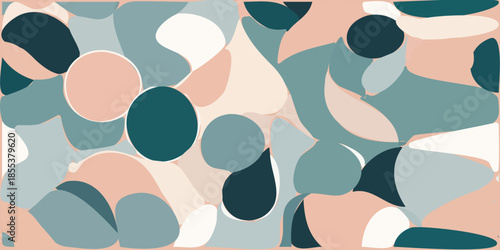 Modern abstract pattern with organic pebble and stone shapes in soft pastel tones. Minimalist vector background for textile, wallpaper, packaging, and trendy branding. Seamless earthy aesthetic