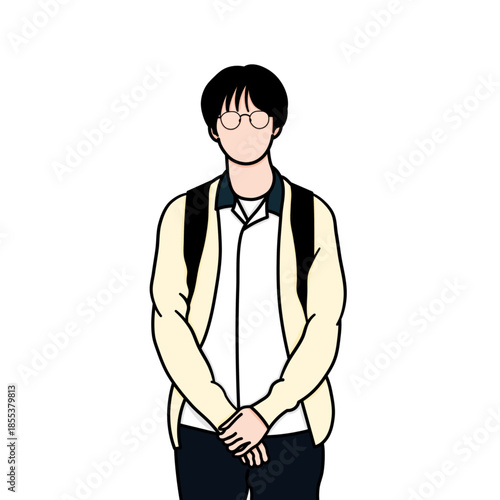 Vector illustration of a teenage boy at school introducing himself. The painting was inspired by a scene from a popular Korean drama.