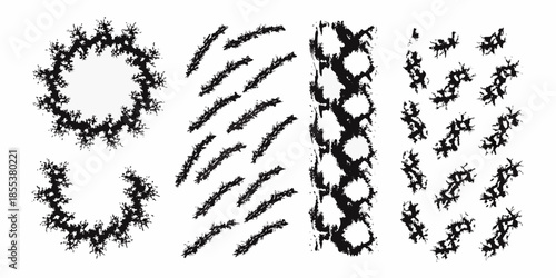 Abstract dark shapes a collection of textured irregular and linear forms