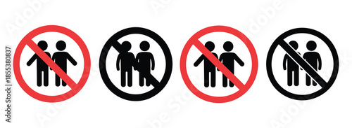 Prohibited Sign Vector, Featuring No Entry Symbols, No People Holding Hands, Black and Red Warning Icons, Safety and Restriction Signs, Caution Alerts