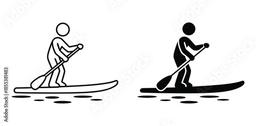 Paddleboarding Icon Set, Depicting a Person Stand Up , Featuring Water Sport and Recreational Activity Concepts, Vector Illustrations