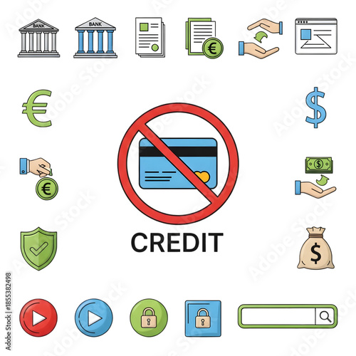 Digital Credit Card Security Icons Set with Shield and Lock Symbols