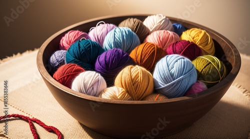 色とりどりの毛糸玉が並ぶ温もりのあるハンドメイド素材