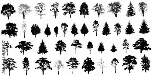 Collection of silhouetted tree shapes in a grid layout nature s diversity