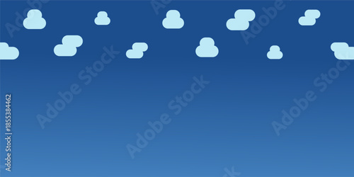 Simple Blue Sky Background with Cute Flat Cloud Illustration