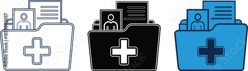 Medical folder symbol with a plus symbol and patient information