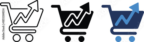 E-commerce business growth symbol shopping cart with upward trending graph arrow