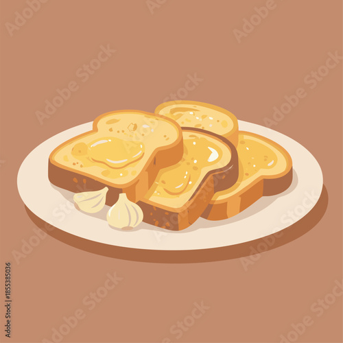 Delicious Garlic Bread Slices on a Plate.