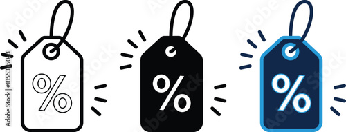 Sale or discount symbol visual price tag featuring a percent sign and radiating lines